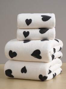 1pc Printed Heart Pattern Towel (Bath Towel Or Hand Towel), Coral Fabric Soft Absorbent Home Towel/Bath Towel - Romantic And Fashionable, Sold In Different Sizes, Choose Your Preferred Size - With Faint Coffee Scent, Soft And Lightweight Shower Towels For Beauty Salon, Hotel Sports,Home Essentials, Towel, Skin Care Bath Towel Sheet