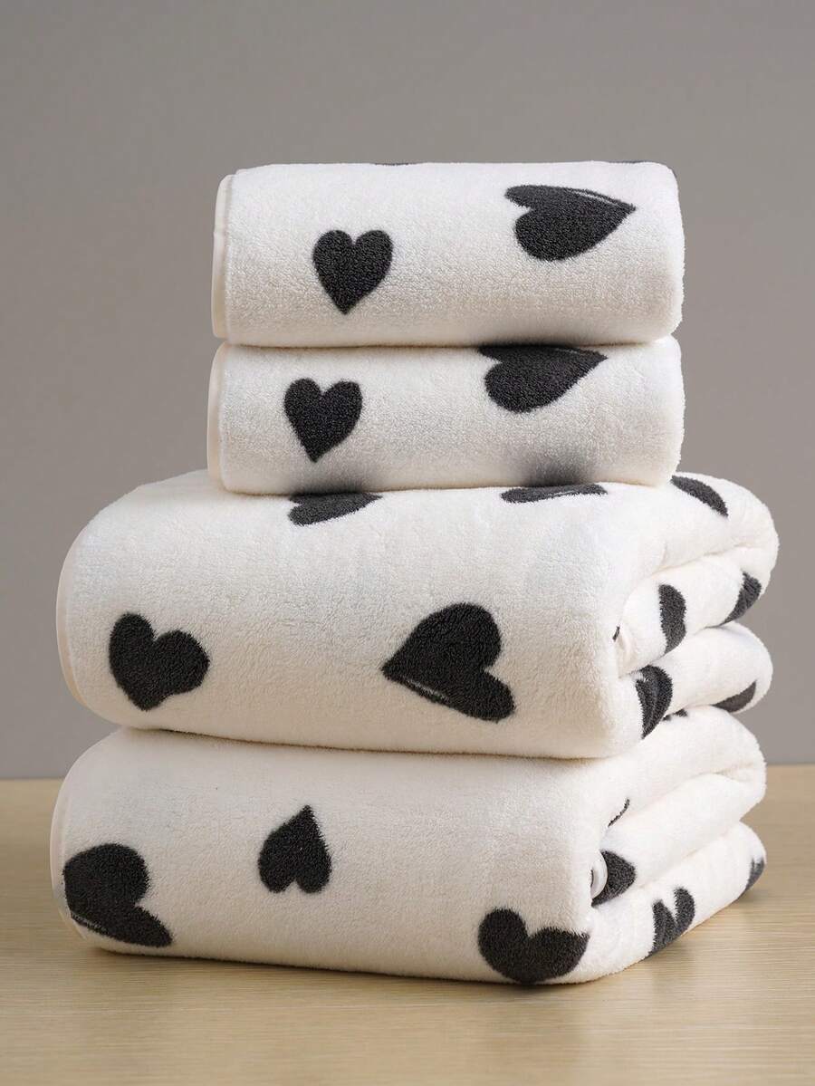 1pc Printed Heart Pattern Towel (Bath Towel Or Hand Towel), Coral Fabric Soft Absorbent Home Towel/Bath Towel - Romantic And Fashionable, Sold In Different Sizes, Choose Your Preferred Size - With Faint Coffee Scent, Soft And Lightweight Shower Towels For Beauty Salon, Hotel Sports,Home Essentials, Towel, Skin Care Bath Towel Sheet