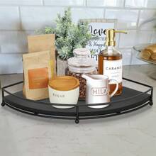 Wood Counter Corner Shelf, Black Decorative Serving Tray Bathroom Organizer Countertop, Rustic Tray Riser For Coffee Bar Decor, Display Riser For Farmhouse Accent Centerpiece In Kitchen/Dining - Black - View 5