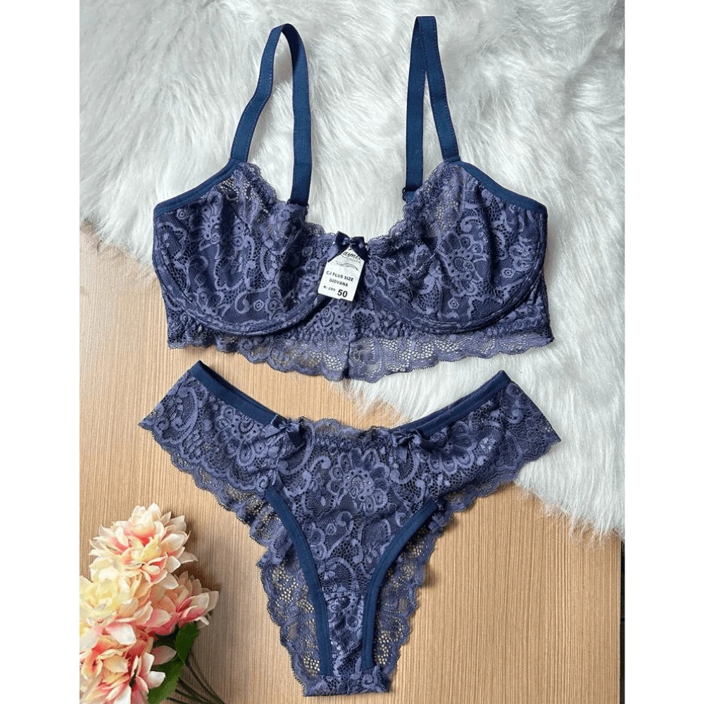 Plus Size Bra & Panty Sets - 藏蓝色 - 查看 1