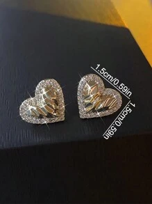 Fashionable Heart Shaped Stud Earrings With Folds And Full Of Rhinestones, Suitable For Festive Parties, Weddings, And Valentine's Day Exclusive Gift Valentines,Mom,Mother,Mother's Day,Gift