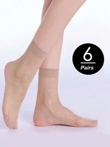 6對20丹尼耐磨絲絨中筒襪,女性用水晶絲絨短襪