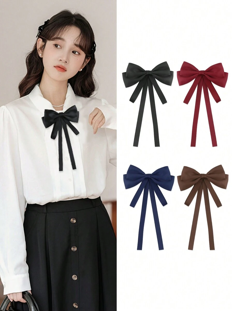 1pc Women's Ribbon Bow Tie Collar Brooch With Butterfly Decoration, Suitable For Daily Life - Multicolor - View 1