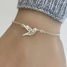 suteyi 不鏽鋼精美空心蜂鳥造型派對手環,適合女孩 - 銀色 - 查看 1
