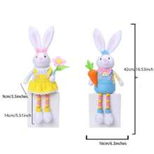 1 Pieza Figurina De Conejo De Pascua Con Perlas En Las Patas Que Sostiene Huevo Y Zanahorias, Decoración De Conejo Lindo
