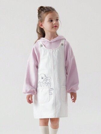 MARC&JANIE 少女甜美有趣兔印花牛仔連衣裙，春天款