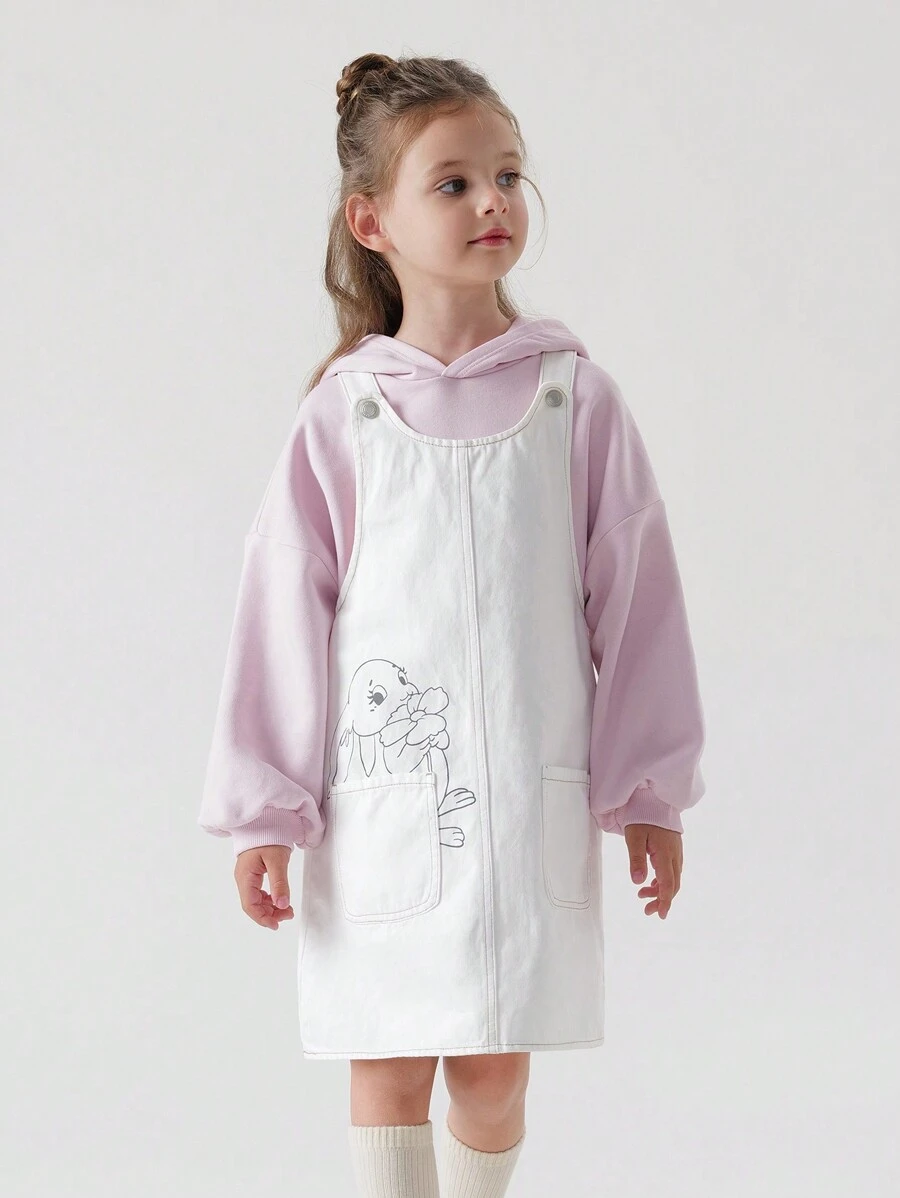 MARC&JANIE 少女甜美有趣兔印花牛仔連衣裙，春天款