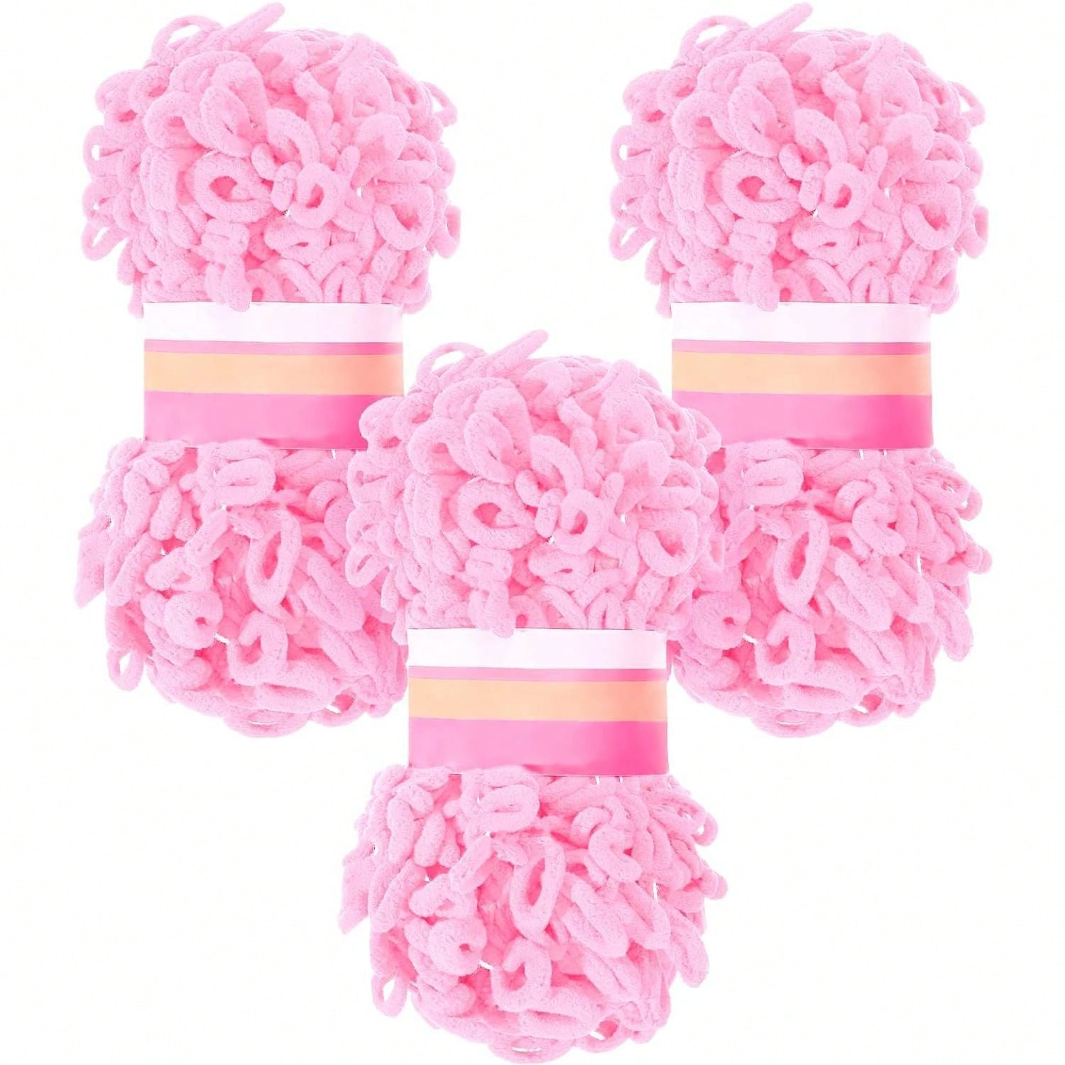 3 Rolls Warm Pink Chenille Yarn, Soft Fluffy Velvet Yarn For Handmade