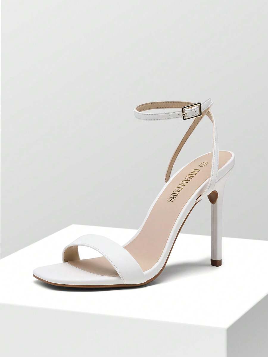Women High Stilettos Fashion Open Square Toe Ankle Strap High Heeled Sandals For Party Wedding Wearing Autumn Daily Wearing - White - View 1