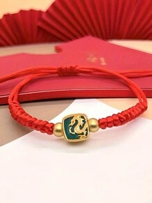 1 Miếng Phong cách Trung Quốc May mắn Nút Đỏ  Vòng đeo tay Với Rồng Đồ treo , Dệt Vòng tay Đối với phụ nữ Sinh ra In Của Rồng - Đỏ - Xem 1