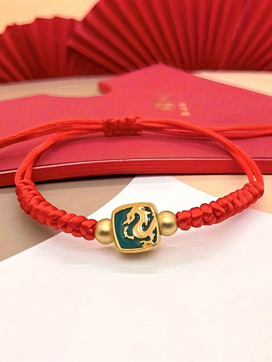 1 Miếng Phong cách Trung Quốc May mắn Nút Đỏ  Vòng đeo tay Với Rồng Đồ treo , Dệt Vòng tay Đối với phụ nữ Sinh ra In Của Rồng - Đỏ - Xem 1