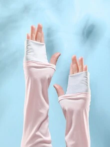 1 đôi ống tay giữ ấm cho nữ/nam, găng tay dài không ngón thoáng khí, chống nắng, thích hợp cho lái xe, đạp xe, làm việc ngoài trời vào mùa xuân/hè. - Tay áo băng khối màu - Xem 8