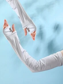 1 đôi ống tay giữ ấm cho nữ/nam, găng tay dài không ngón thoáng khí, chống nắng, thích hợp cho lái xe, đạp xe, làm việc ngoài trời vào mùa xuân/hè. - Tay áo băng khối màu - Xem 4