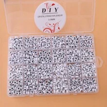 1200/840pcs 24/28 Grids A-Z White&Black Round Acrylic Letter Beads Loose Alphabet Beads For Jewelry Making Handmade DIY Fashion Bracelet Necklace Crafts Kit, White&Black White&Golden White&Multicolor Multicolor&Golden Black&Multicolor - White - View 1