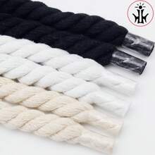 1 Pair Braided Rope Shoelaces, Thickened 1cm Round Solid Color 3-Strand Rope, For Shoes, Bags, Apparel Decor