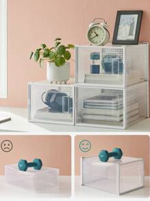 SONGMICS Cajas de Zapatos Plástico, Juego de 8/12/18 Organizadores de Almacenamiento, Caja Zapatero Plástico Plegable y Apilable para Zapatillas hasta talla 46, Transparente y Blanco, Vuelta al Cole - Blanco - Ver 5