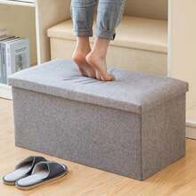 Baúl Banca Almacenamiento Plegable Otomano Zapatera Taburete - Gris - Ver 2