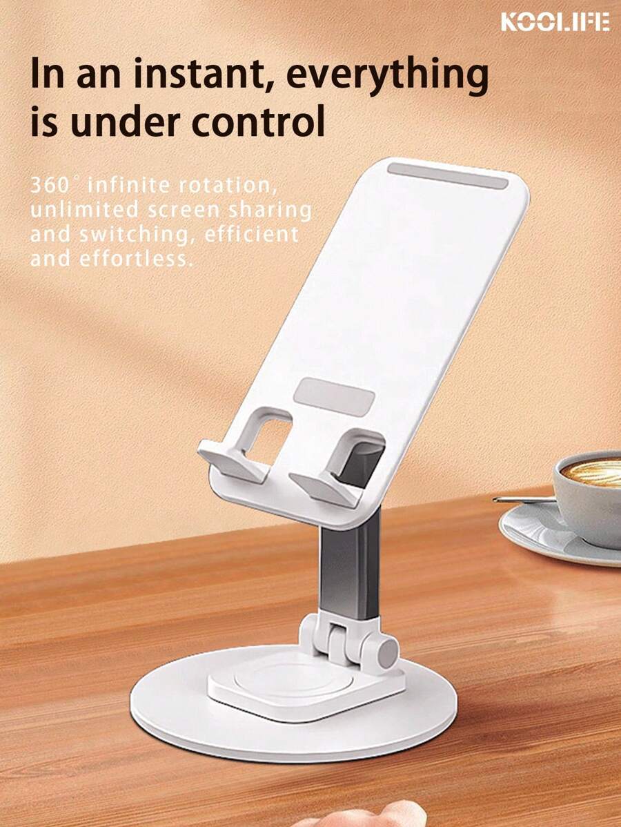 KOOLIFE 360 Degree Rotating Foldable & Extendable Phone/Tablet Holder, Minimalist & Stylish Desktop Stand, Compatible With IPad Compatible With IPhone, Android Phone, Gift For Birthday, Family, Friends Phone Holder, Phone Stand, Phone Accessories - 白色 - 查看 1