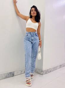 Women Jeans - 中等水洗藍 - 查看 4