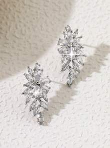 1 pereche de cercei tip zirconiu cubic de lux, decorați cu frunze, pentru femei, cadou de Ziua Îndrăgostiților, potriviți pentru purtarea zilnică și pentru cadou prietenilor, surorilor, mamei și fiicei Îndrăgostiților