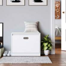 Furchen Schuhbank mit Sitzfläche, Schuhschrank mit Sitzbank, Weiße Schuhbank, Schuhregalbank, Eingangsschuhschrank, Holz, mit 3 Regalen, geeignet für Flureingang, Schlafzimmer, Wohnzimmer, 60x29,5x50,5 cm - Weiss - Übersicht 2