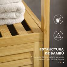 kleankin Estantería de Baño de Bambú Estantería de Almacenaje para Baño con 1 Puerta y Estante para Cocina Salón Dormitorio 33x36,5x67 cm Natural - Marrón - Ver 5