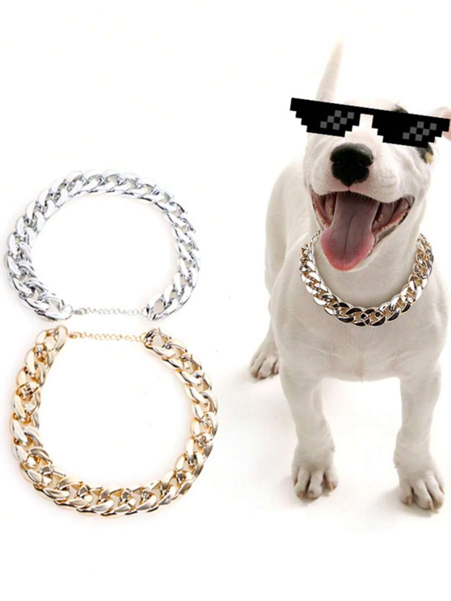 1pc Pet Gold Chain Necklace, Bully Chain Collar For Cats And Dogs, Pet