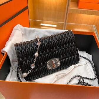 New Arrival Women's Crinkled Shoulder & Crossbody Bag With Chain Strap, Small And Unique Design