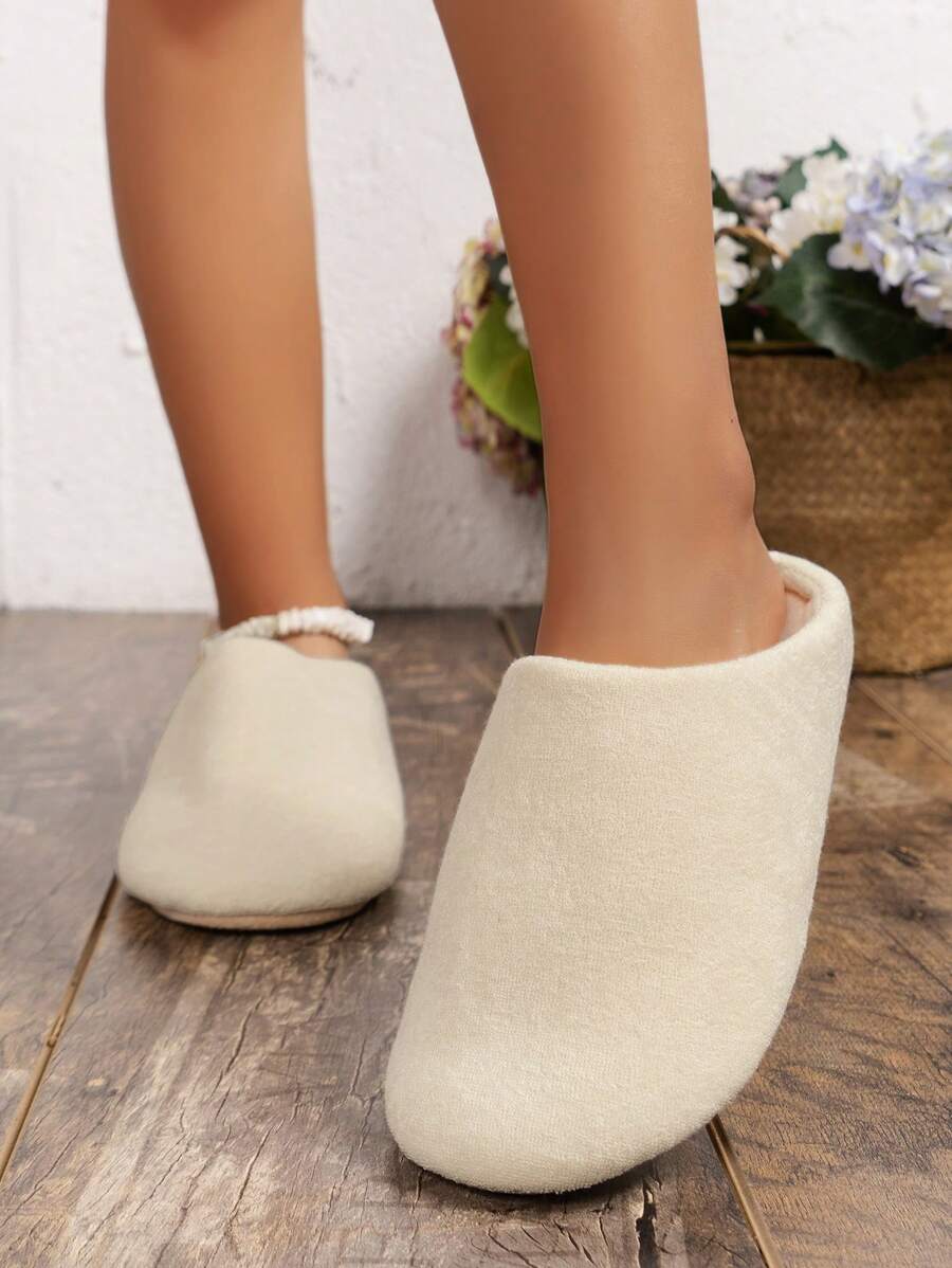 學院臥室拖鞋適用於女士一腳蹬家居拖鞋 - 米色 - 查看 1