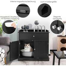 3 In 1 Cat Litter Box Enclosure, Cat Litter Box With Drawers, Double Doors And Cat Holes, Hidden Litter Box, Cat Litter Side Table For Living Room, Bedroom & Balcony (Black) - Black - View 4