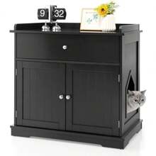 3 In 1 Cat Litter Box Enclosure, Cat Litter Box With Drawers, Double Doors And Cat Holes, Hidden Litter Box, Cat Litter Side Table For Living Room, Bedroom & Balcony (Black) - Black - View 1