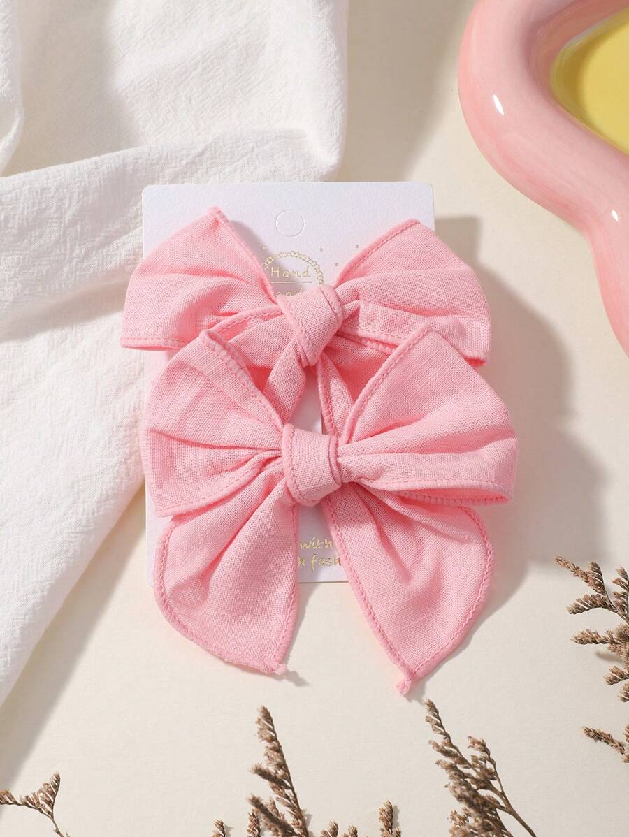 2pcs Solid Color Bowknot Covered Alligator Clip Hair Accessories For Baby Girls, Kids' Hair Bangs Clips Love Valentine - Multicolor - View 1