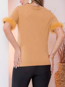 Blusa plumas feminina outono inverno - Amarelo - Visão 2