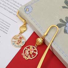 1入仿金屬書籤（鯉魚跳龍門圖案），創意傳統龍鳳設計經典剪刀造型書籤文具夾，適合書迷和讀者作為禮物 - 彩色 - 查看 6