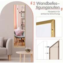 Wandspiegel, 160x40cm grote spiegel met metalen frame, antislipmat, staande spiegel voor slaapkamer, entree en kledingwinkel (goud)