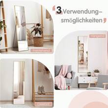 Wandspiegel, 160x40cm grote spiegel met metalen frame, antislipmat, staande spiegel voor slaapkamer, entree en kledingwinkel (goud)