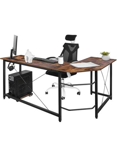 Shaped Desk, Computer 167 Cm Gaming Table, Corner Bureau Iron Hook, Office, Space Saving view 2