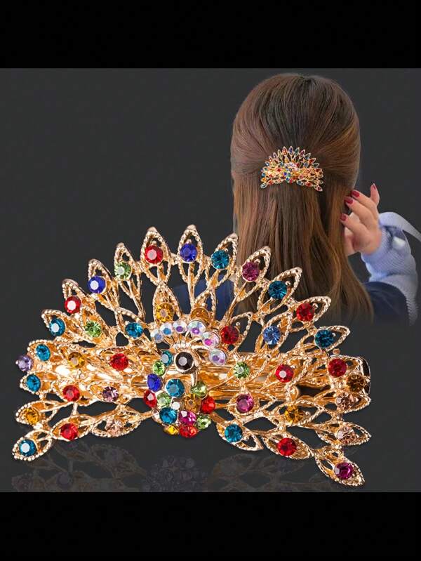 1pc Peacock-Shaped Hair Clip For Women, Korean Style And Fashionable, Large Size Spring Barrette For All Occasions Royal