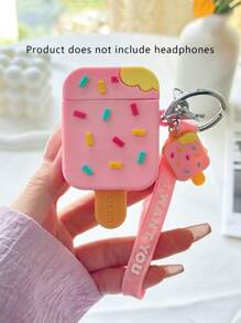 Funda de silicona compatible con AirPods 1/2 y AirPods Pro con diseño kawaii de paleta de helado de color rosa bebé