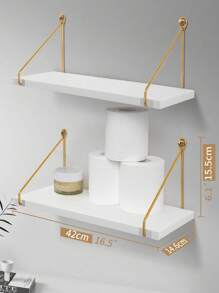 SUMGAR Wandregal Weiß Holz Metall Gold, moderne Regale für Badezimmer, Wohnzimmer, 2er-Set.