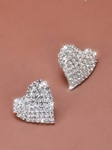 1 Coppia di orecchini di moda da donna decorati con strass a forma di cuore pieno, adatti per feste e uso quotidiano, San Valentino