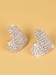 1 Coppia di orecchini di moda da donna decorati con strass a forma di cuore pieno, adatti per feste e uso quotidiano, San Valentino