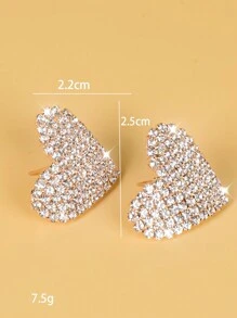 1 Coppia di orecchini di moda da donna decorati con strass a forma di cuore pieno, adatti per feste e uso quotidiano, San Valentino