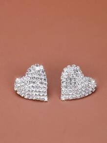 1 Coppia di orecchini di moda da donna decorati con strass a forma di cuore pieno, adatti per feste e uso quotidiano, San Valentino