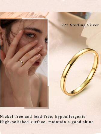 FOREVER QUEEN 925純銀環帶戒指,拋光表面經典設計,可插堆疊式裝飾,適合作為求婚、婚禮首飾,送給女友的禮物