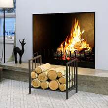 Outsunny Estante de Leña para Chimenea 44,5x33x46,5 cm Tradicional Leñero Interior y Exterior Almacenaje para Madera con Asas Diseño Elevado Negro - Negro - Ver 8
