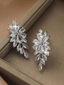 1 pereche de cercei tip zirconiu cubic de lux, decorați cu frunze, pentru femei, cadou de Ziua Îndrăgostiților, potriviți pentru purtarea zilnică și pentru cadou prietenilor, surorilor, mamei și fiicei Îndrăgostiților