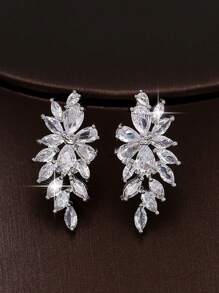 1 pereche de cercei tip zirconiu cubic de lux, decorați cu frunze, pentru femei, cadou de Ziua Îndrăgostiților, potriviți pentru purtarea zilnică și pentru cadou prietenilor, surorilor, mamei și fiicei Îndrăgostiților