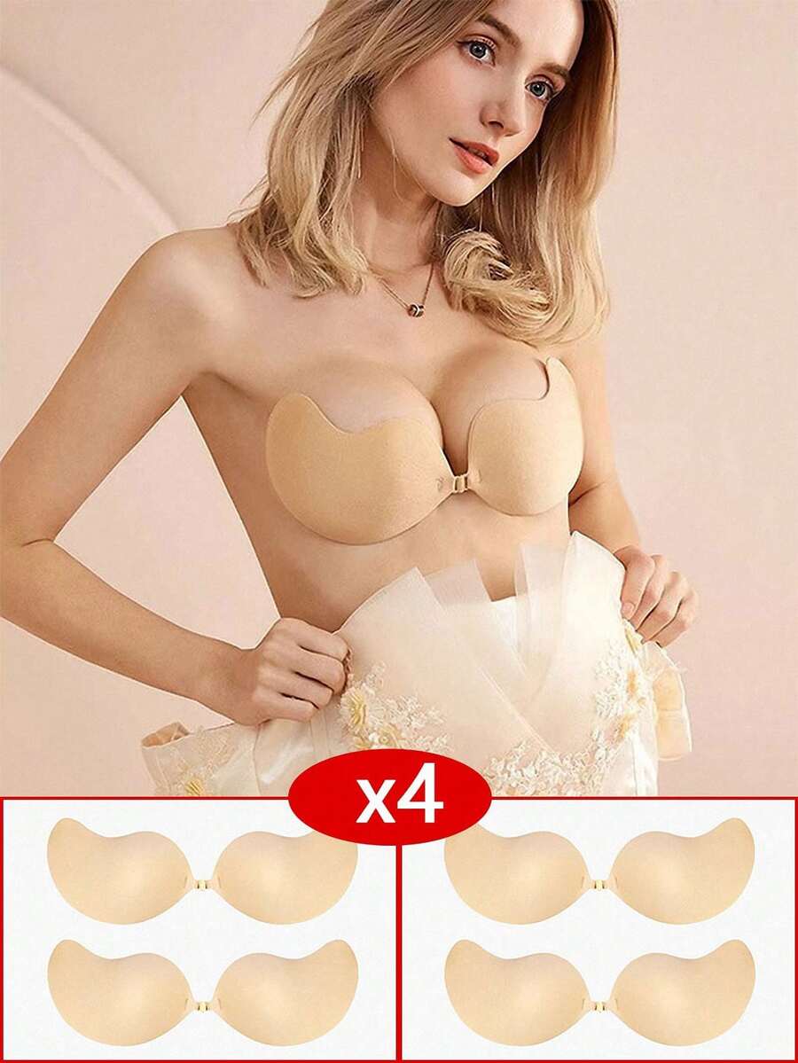 4對/包杏色芒果形狀帶矽膠粘貼的內衣墊,加強豐胸效果不易被發現,適合於連衣裙、婚禮和其他正式場合,最適合細小的胸部