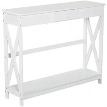 HOMCOM Mesa de Consola Clásica con 1 cajón y 1 Estante de Almacenaje para la Entrada el Pasillo o como Auxiliar en Salones y Comedores Estilo Elegante de 100x30x81cm Blanco - Blanco - Ver 2